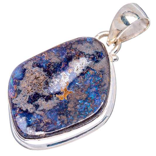 925 sterling silver boulder opal pendant, teardrop stone with blue, gold and white veining