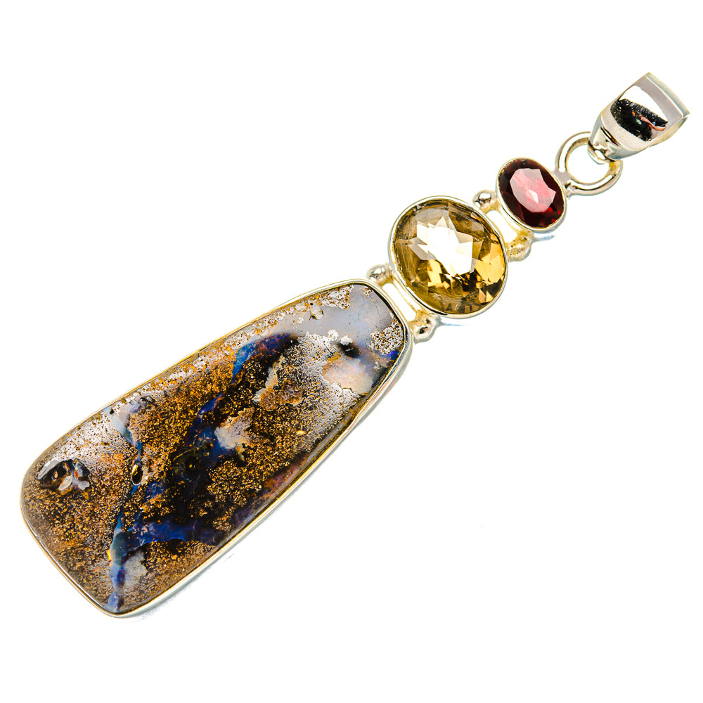 Sterling silver pendant with rectangular blue-gold boulder opal and yellow round stones