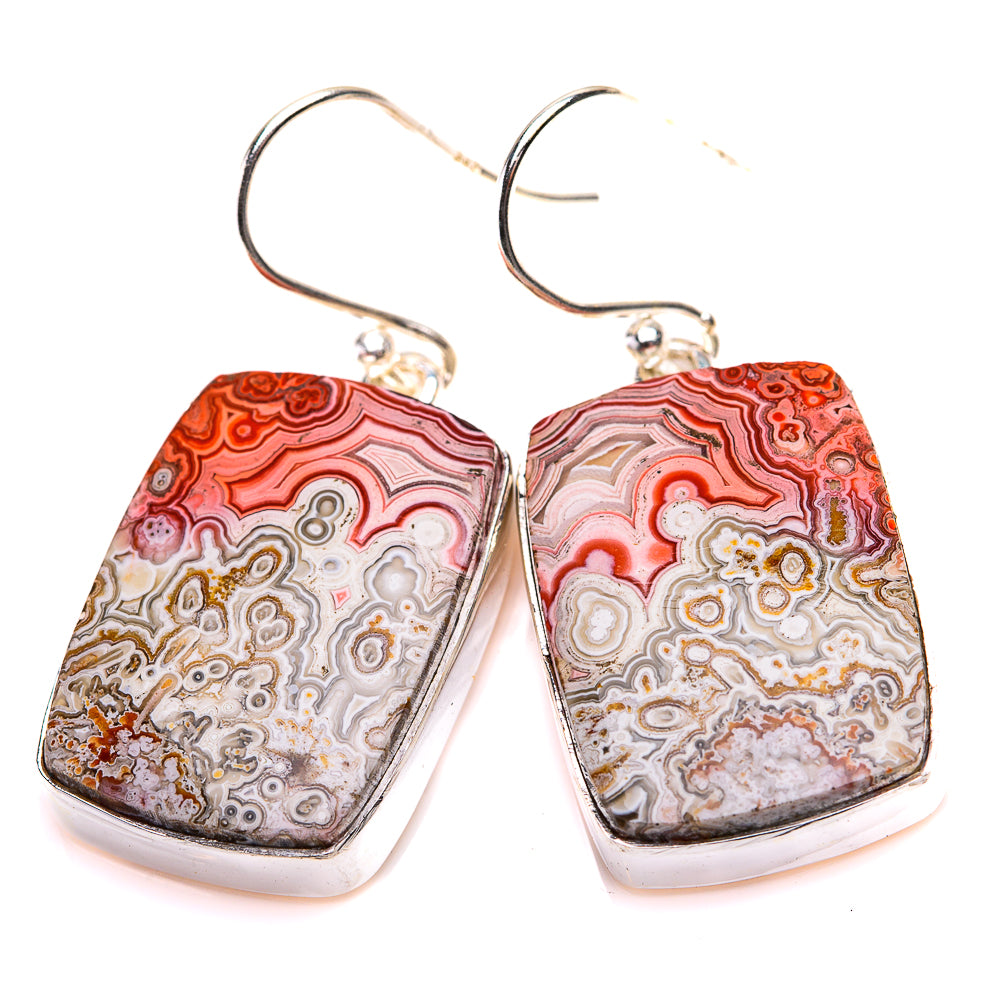 Crazy Lace Agate Earrings 1 3/8" (925 Sterling Silver) EARR432155