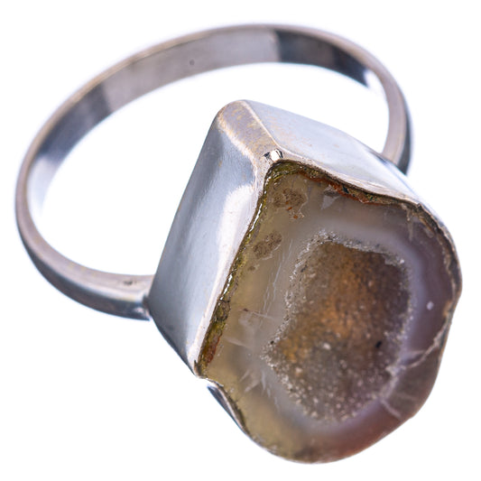 Sterling silver band ring with faceted teardrop druzy stone, bronze and gray
