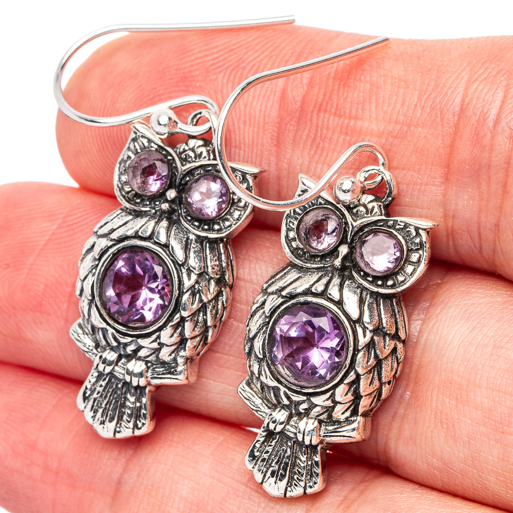 Amethyst Owl Earrings 1 5/8" (925 Sterling Silver) E2976