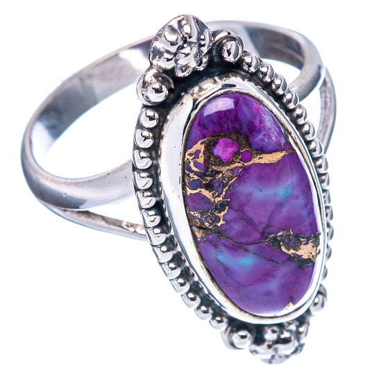 Purple oval gemstone statement ring in .925 sterling silver with raised beaded border