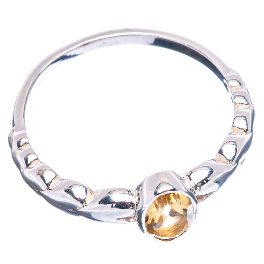 Dainty sterling silver citrine ring, size 6.5, oval gemstone in bezel, scalloped band