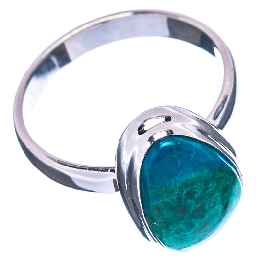Sterling silver ring with oval turquoise chrysocolla cabochon, size 7