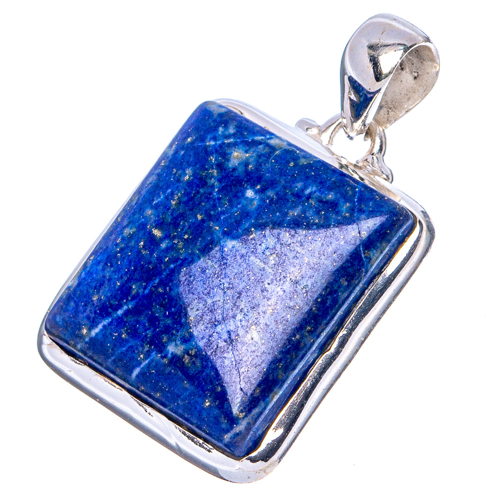 Sterling silver lapis lazuli pendant with rectangular blue stone set in polished frame