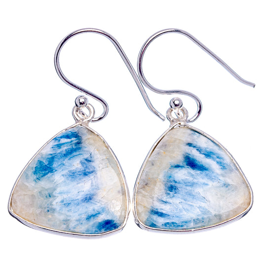 Blue scheelite drop earrings, .925 sterling silver triangular teardrop with blue veining.