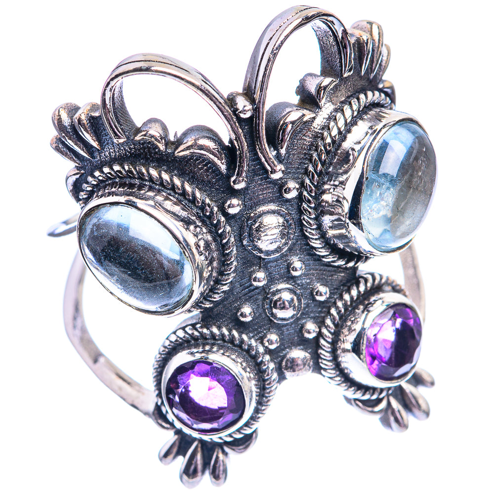Large Aquamarine, Amethyst Ring Size 9.75 (925 Sterling Silver) R142330