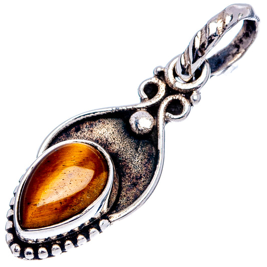 Tiger’s eye oval pendant in .925 sterling silver with textured bail and border