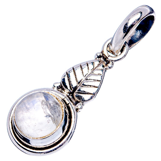 Sterling silver moonstone pendant with round cabochon and leaf design, top bail view