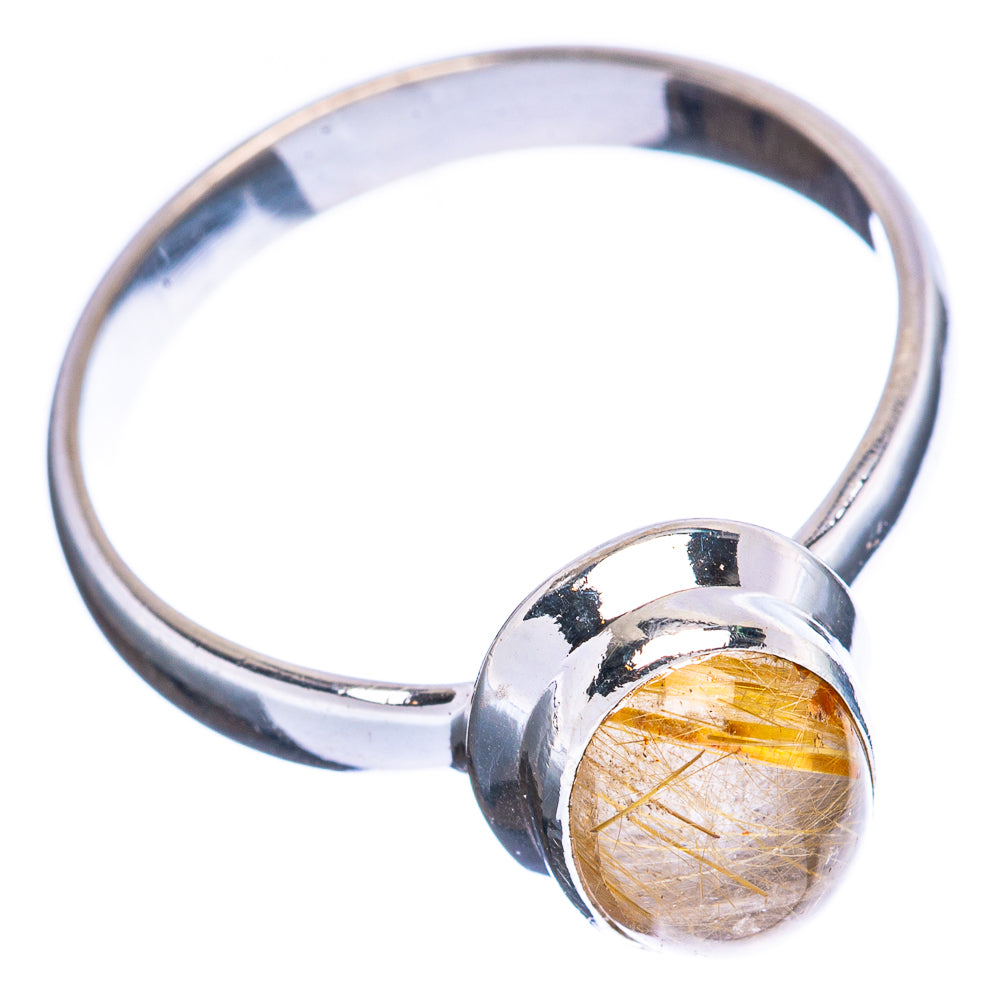 Sterling silver ring with round bezel-set rutilated quartz cabochon, side view