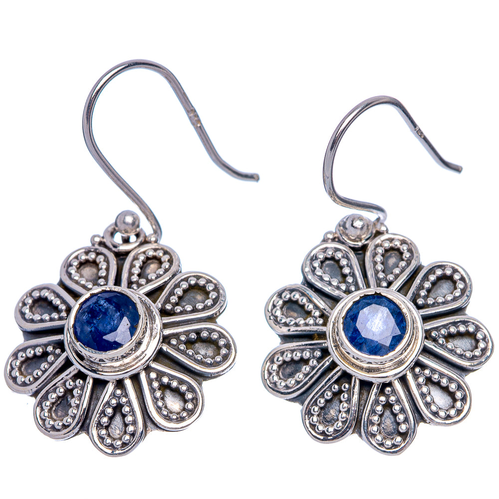 925 sterling silver snowflake earrings with blue round centers and beaded petal design