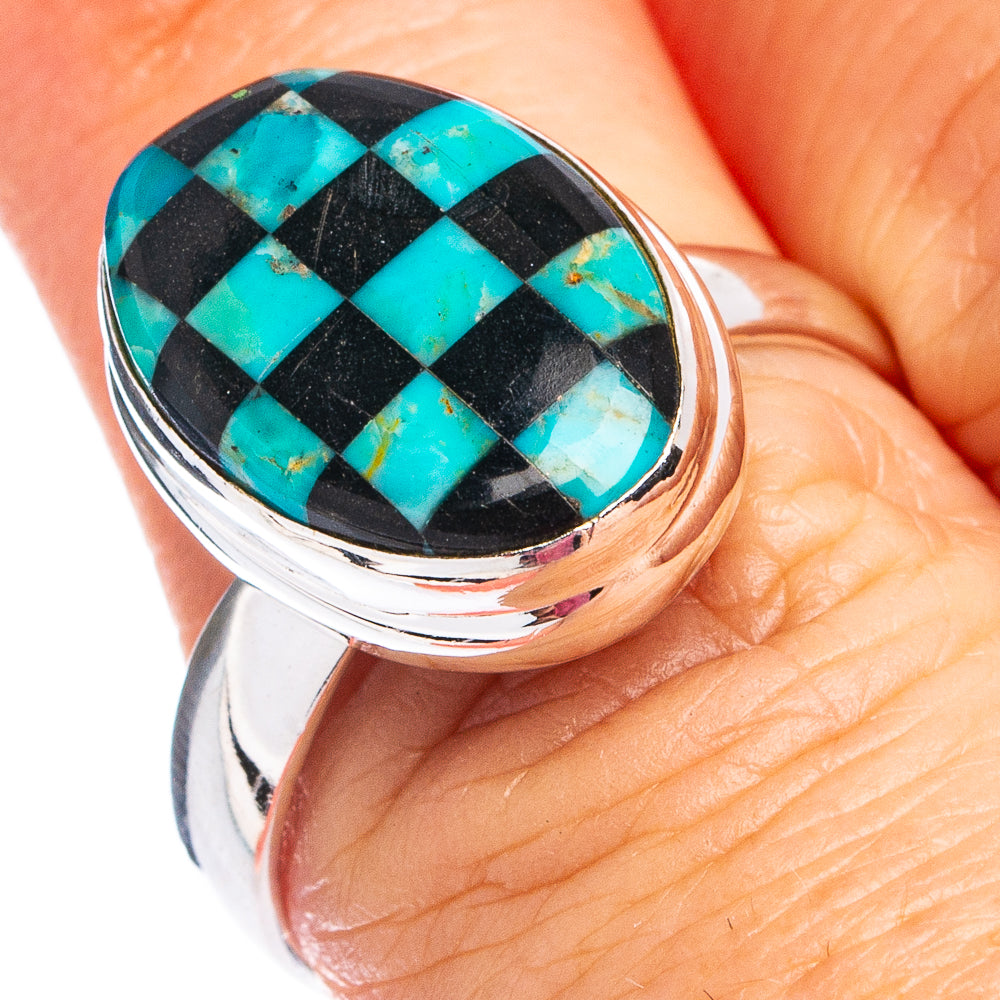 Rare Kingman Turquoise Black Onyx Ring Size 8 (.925 Sterling Silver)