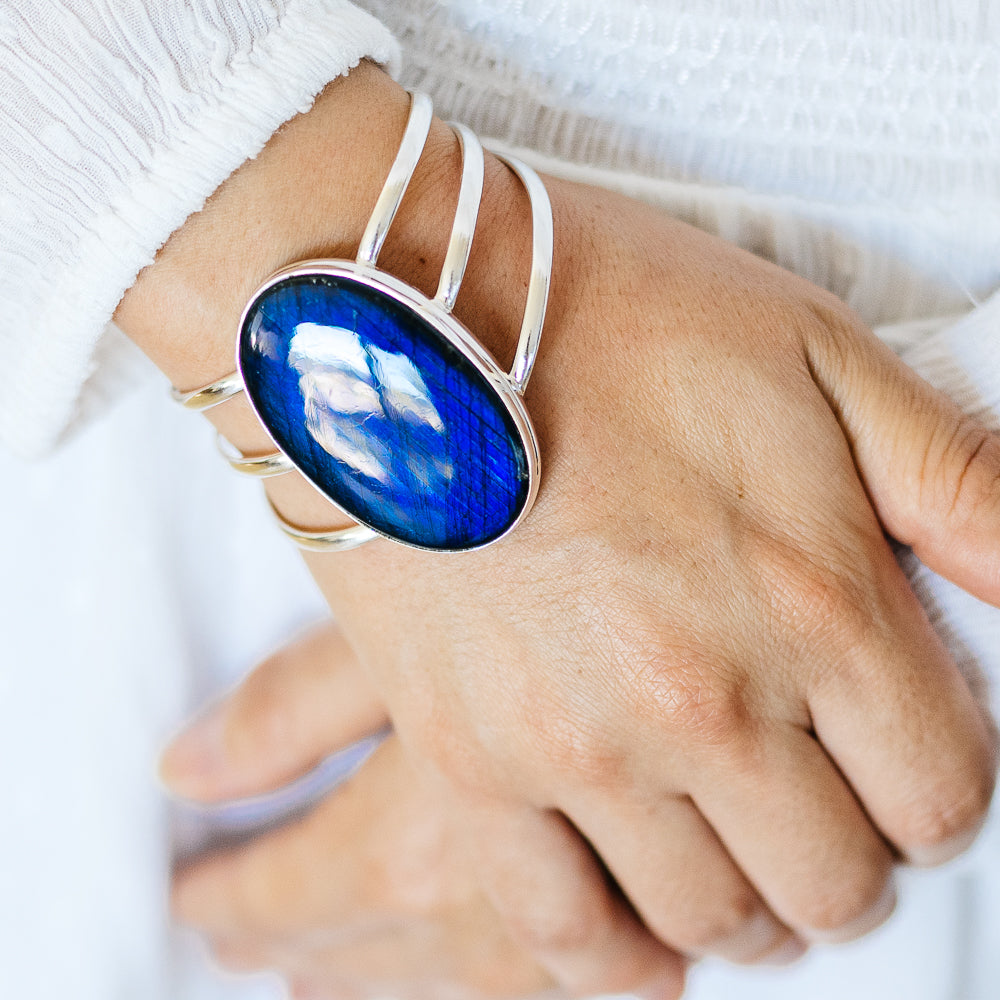 Labradorite Cuff Bracelet (925 Sterling Silver) BR90293