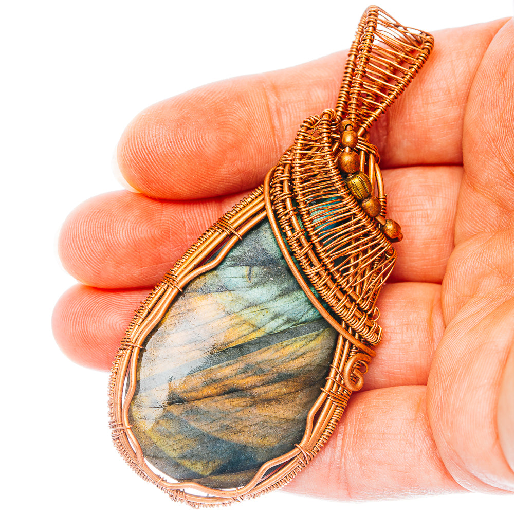 Labradorite Wire Wrap Pendant 3 1/8" (Copper)