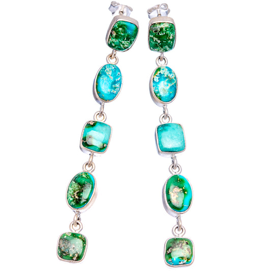 Sterling silver turquoise drop earrings with long oval stone drops and hooks