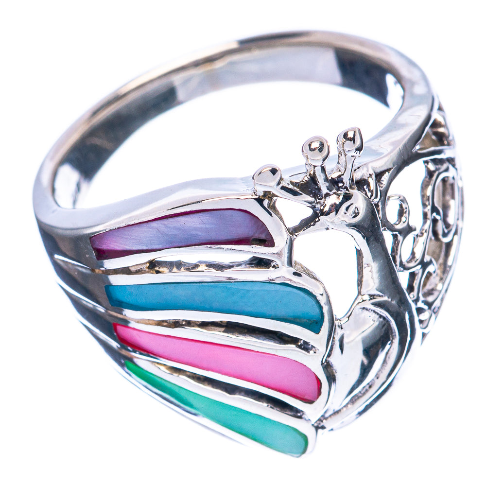 Mother Of Pearl Inlay Peacock Ring Size 6.5 (925 Sterling Silver) R2948