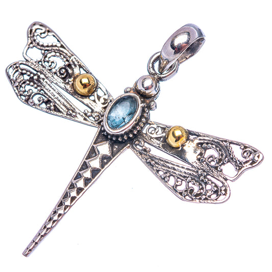 Blue fluorite dragonfly pendant in .925 sterling silver, filigree cross design, loop bail