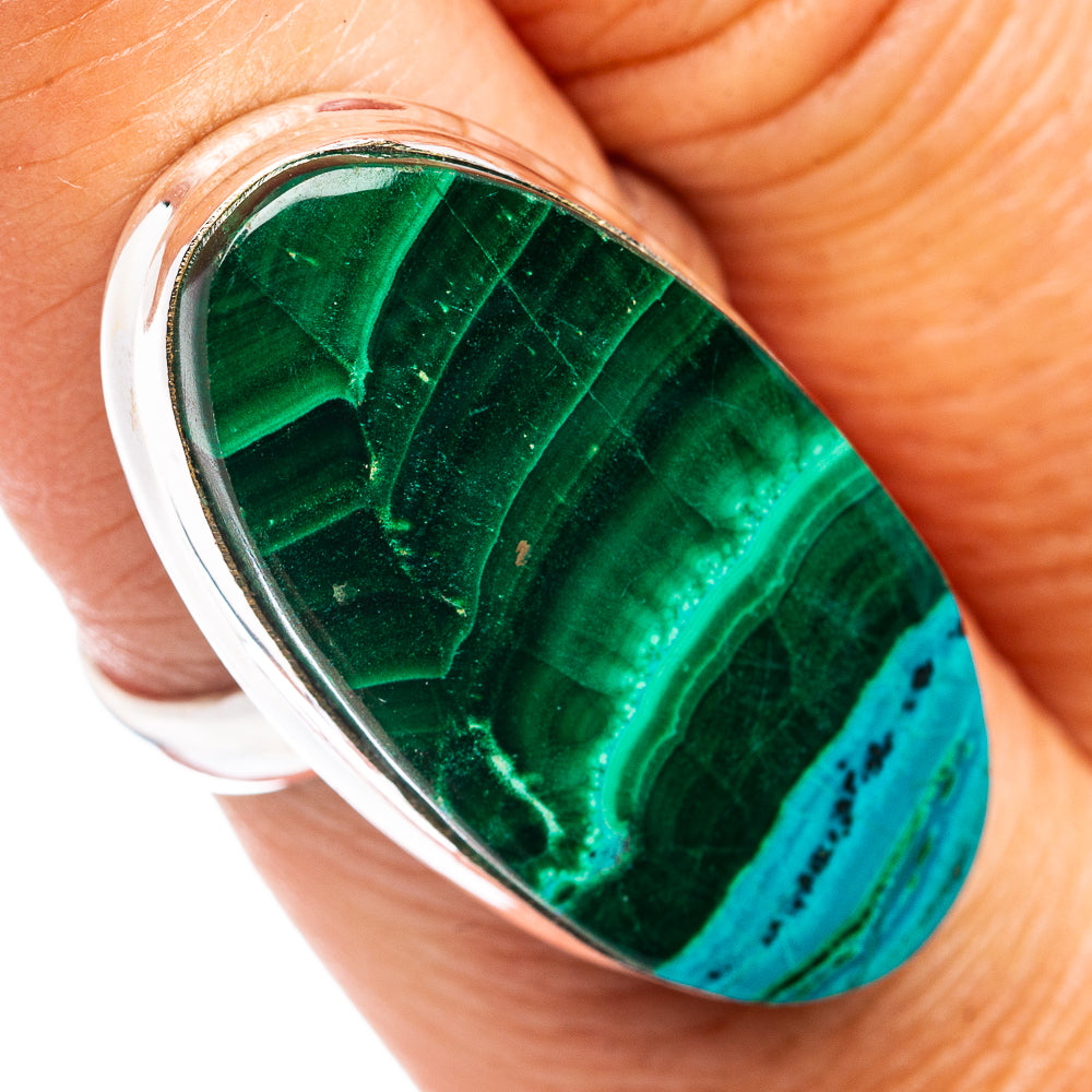 Premium Malachite In Chrysocolla Ring Size 8 (.925 Sterling Silver)