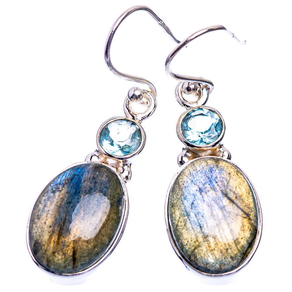 Labradorite, Blue Topaz Earrings 1 1/2" (925 Sterling Silver) E432430