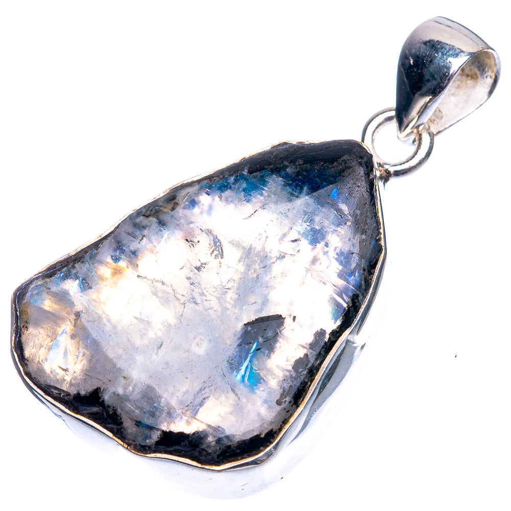 Raw Rainbow Moonstone Pendant 1 1/2" (925 Sterling Silver) P39372