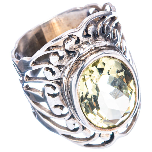 Oval lemon quartz sterling silver ring, detailed filigree setting