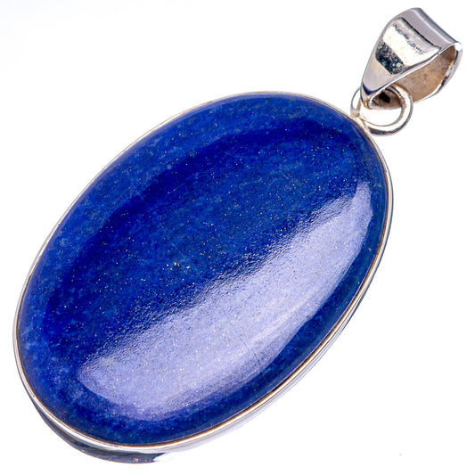 Lapis lazuli oval pendant in silver bezel with stone streak and loop bail