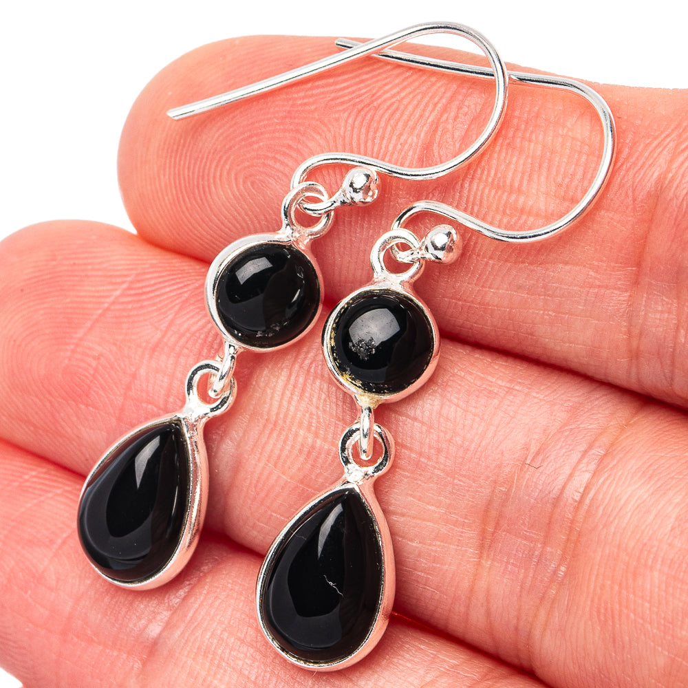 Black Onyx Earrings 1 1/2" (925 Sterling Silver) E3140