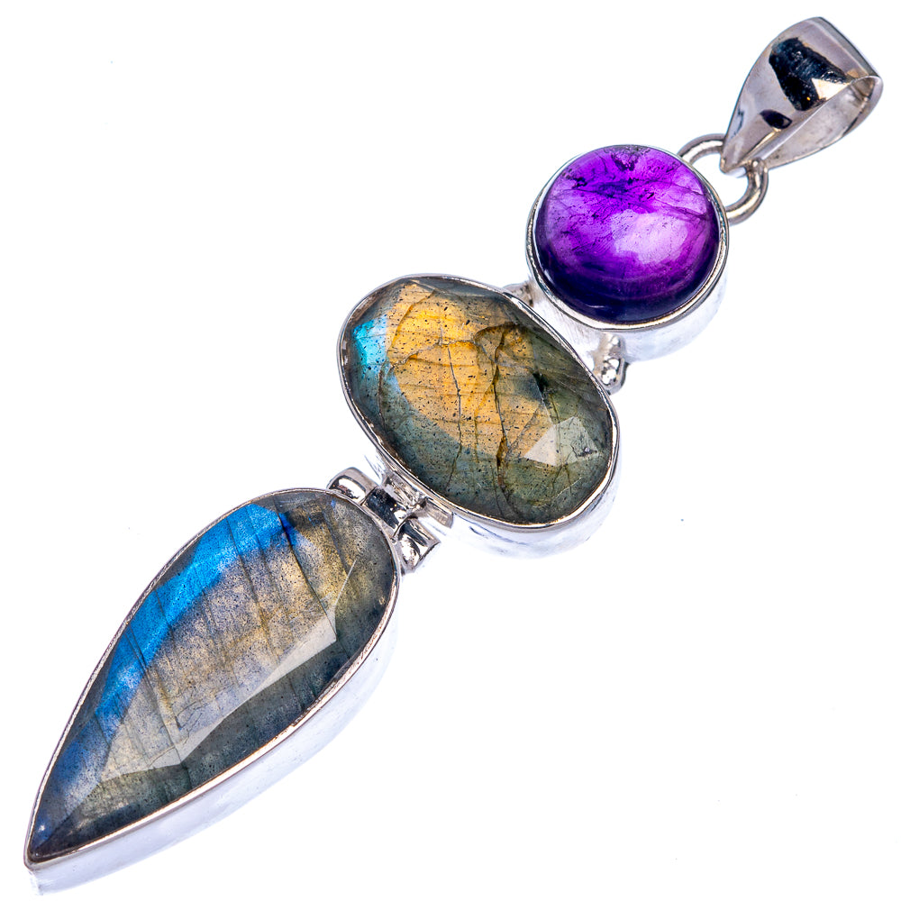 Labradorite, Amethyst Pendant 2 1/2" (925 Sterling Silver) P39792