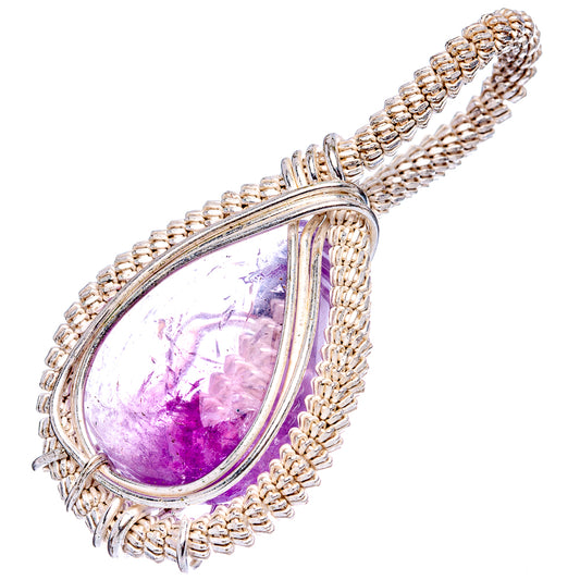 Amethyst wire-wrap pendant in oxidized copper with teardrop purple cabochon