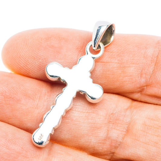 Southwestern Style Mohave Turquoise Cross Pendant 1 5/8" (.925 Sterling Silver)