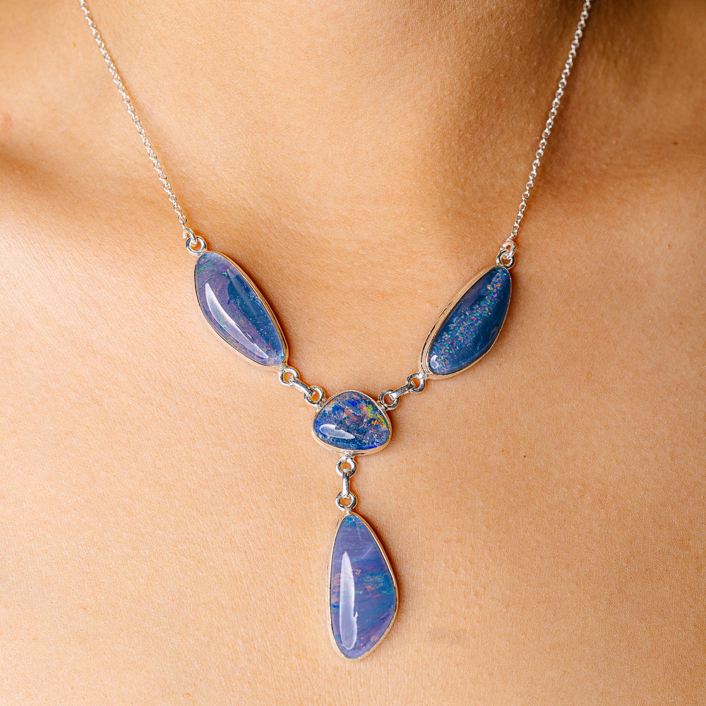 Triplet Opal Necklace 17" (925 Sterling Silver) N90249