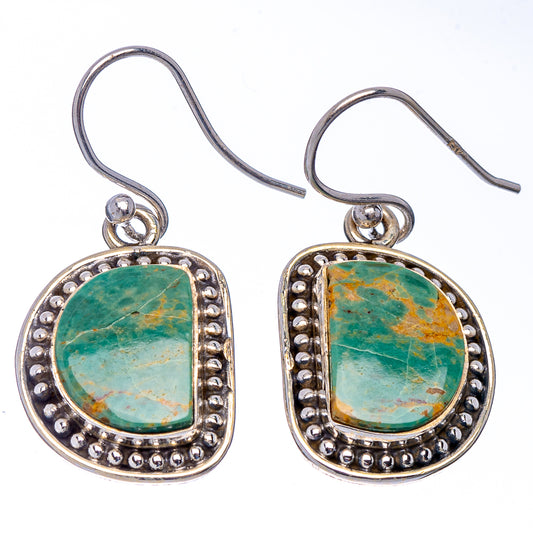 Turquoise cabochon drop earrings with sterling silver French hooks and beaded oval frames