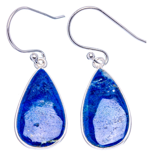 .925 sterling silver teardrop lapis lazuli drop earrings with fishhook closures