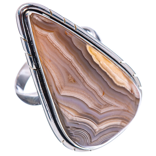 Sterling silver teardrop ring with crazy lace agate banded swirl stone setting