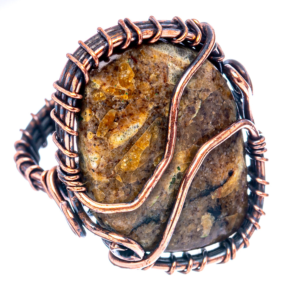 Turritella Agate Wire Wrap Ring Size 3.5 (Oxidized Copper)