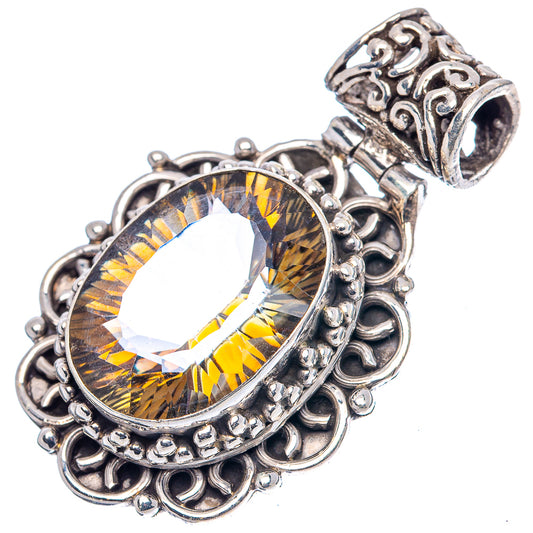 Oval golden topaz-style gemstone pendant in decorative .925 sterling silver setting
