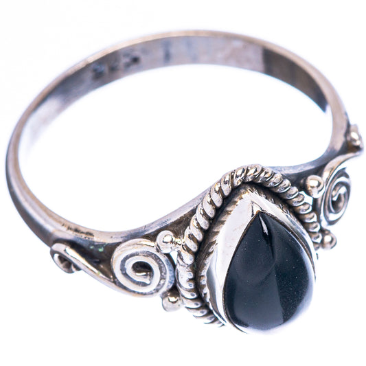 Black Onyx Dainty Ring Size 8 (925 Sterling Silver) R5174