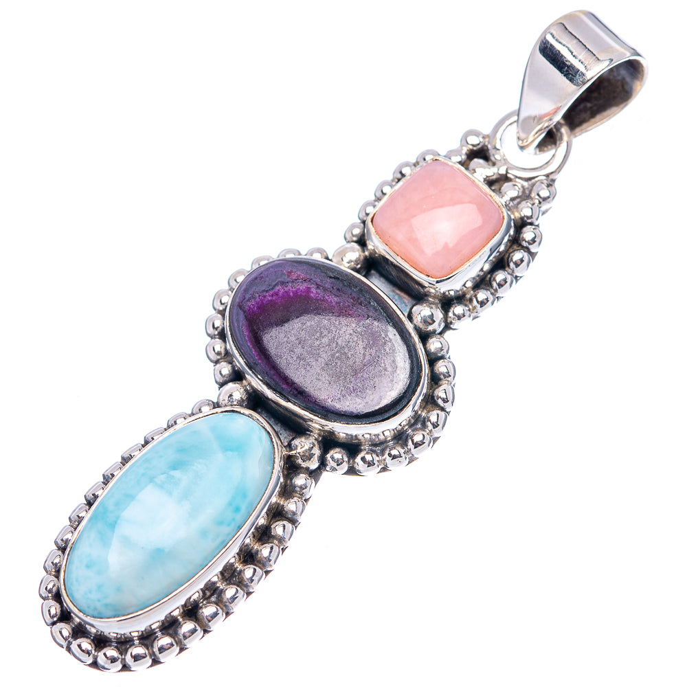 Premium Sugilite, Larimar, Pink Opal Pendant 2 1/8" (.925 Sterling Silver)