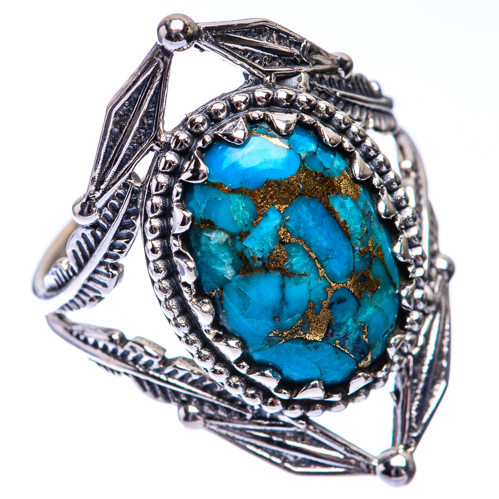 Turquoise oval inlay sterling silver ring, openwork side details