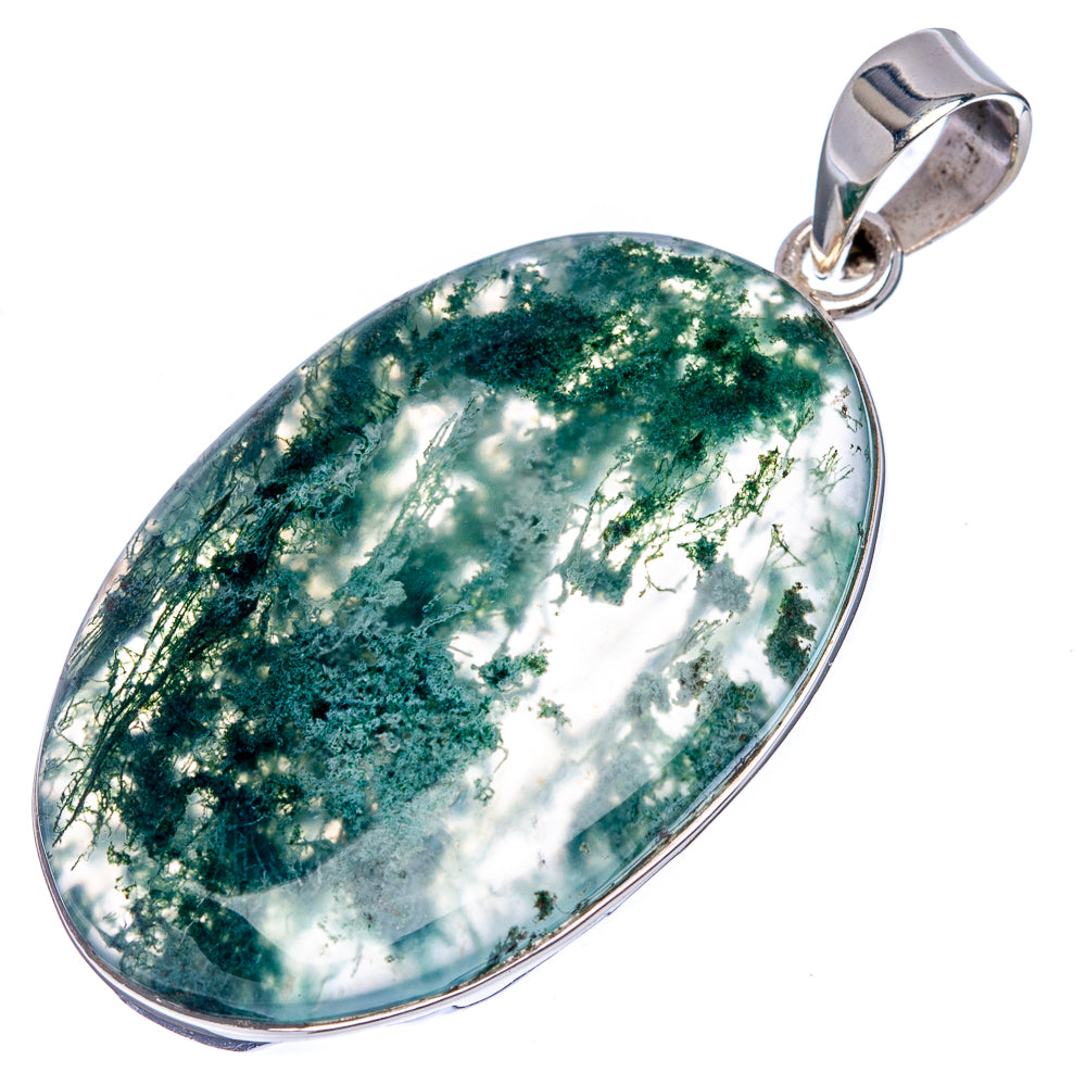 Premium Green Moss Agate Pendant 2" (.925 Sterling Silver)