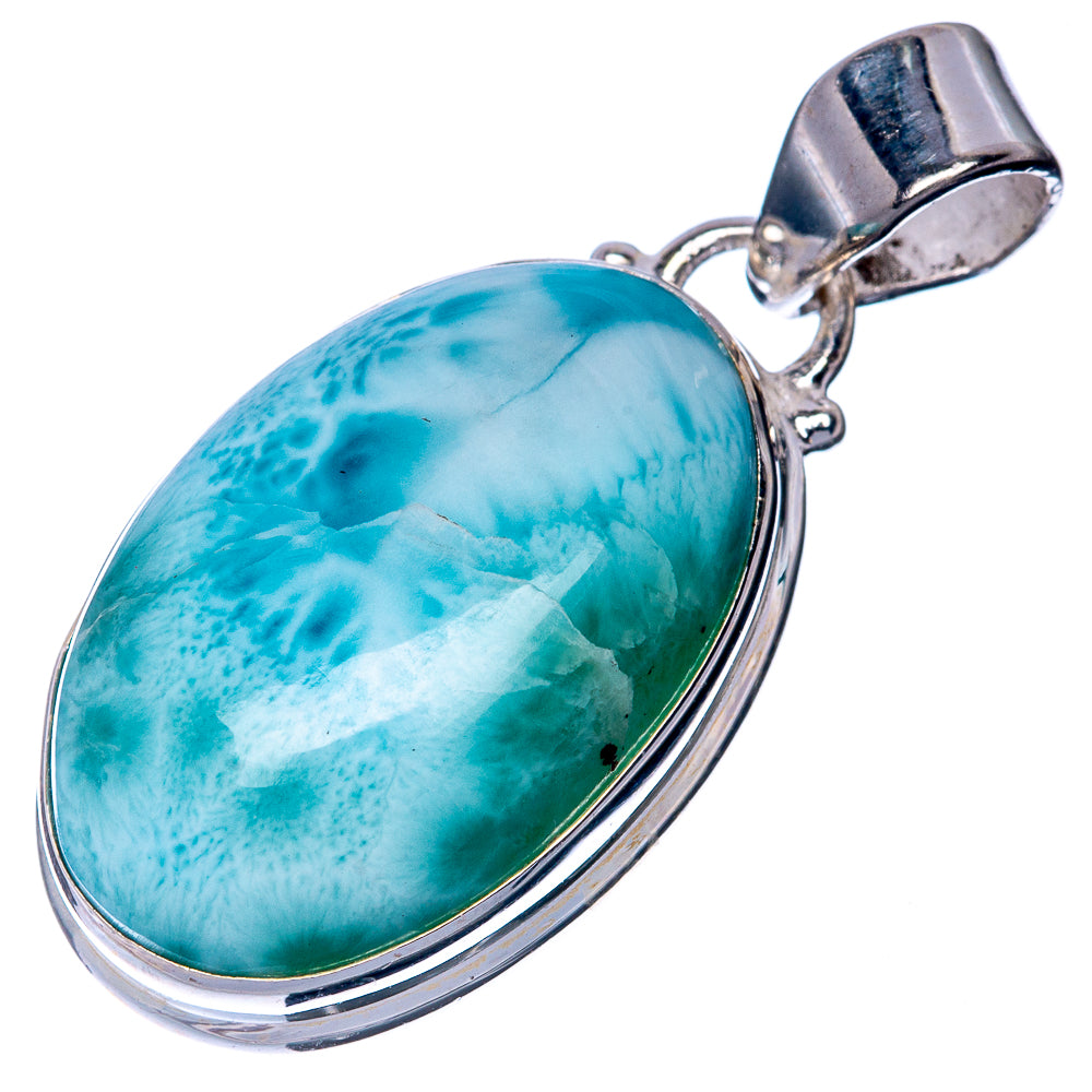 Oval larimar pendant with sterling silver prong-style frame and attached bail