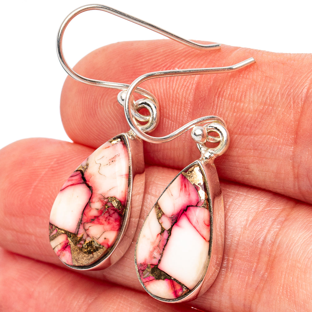 Red Dahlia Turquoise Earrings 1 1/4" (925 Sterling Silver) E2803