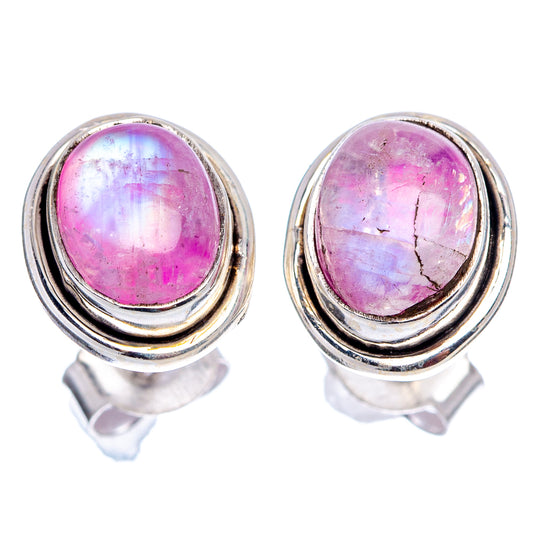 Pink Moonstone Earrings 3/8" (.925 Sterling Silver)