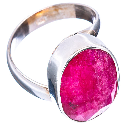 Red sillimanite gemstone ring in .925 sterling silver, angled side view