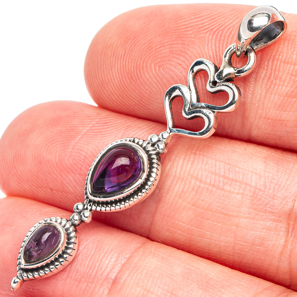 Dainty Amethyst Heart Pendant 1 3/4" (925 Sterling Silver) P45371