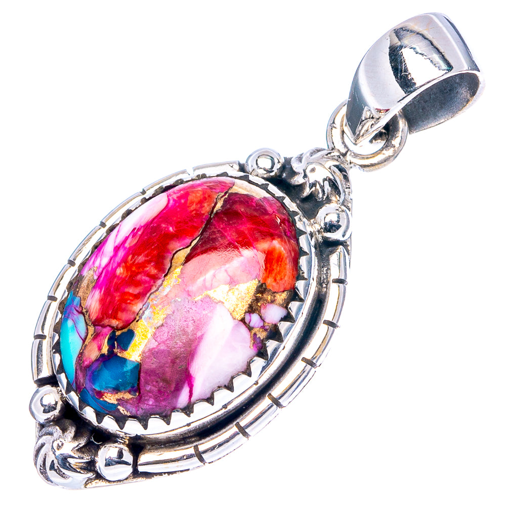 Pink Dahlia Mohave Turquoise Pendant 1 3/8" (.925 Sterling Silver)