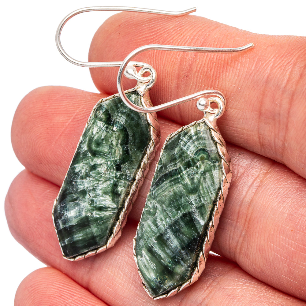 Seraphinite Earrings 1 3/4" (.925 Sterling Silver)