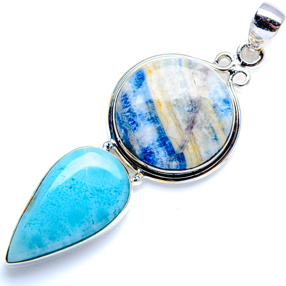 Blue Scheelite, Larimar 925 Sterling Silver Pendant 2 1/2" (925 Sterling Silver) PD38326
