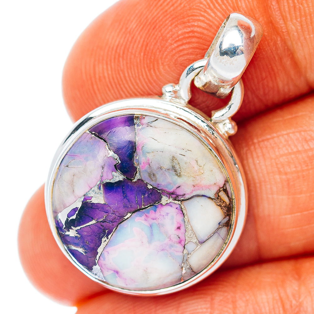 Violet Blue Dahlia Turquoise Pendant 1 1/8" (.925 Sterling Silver)
