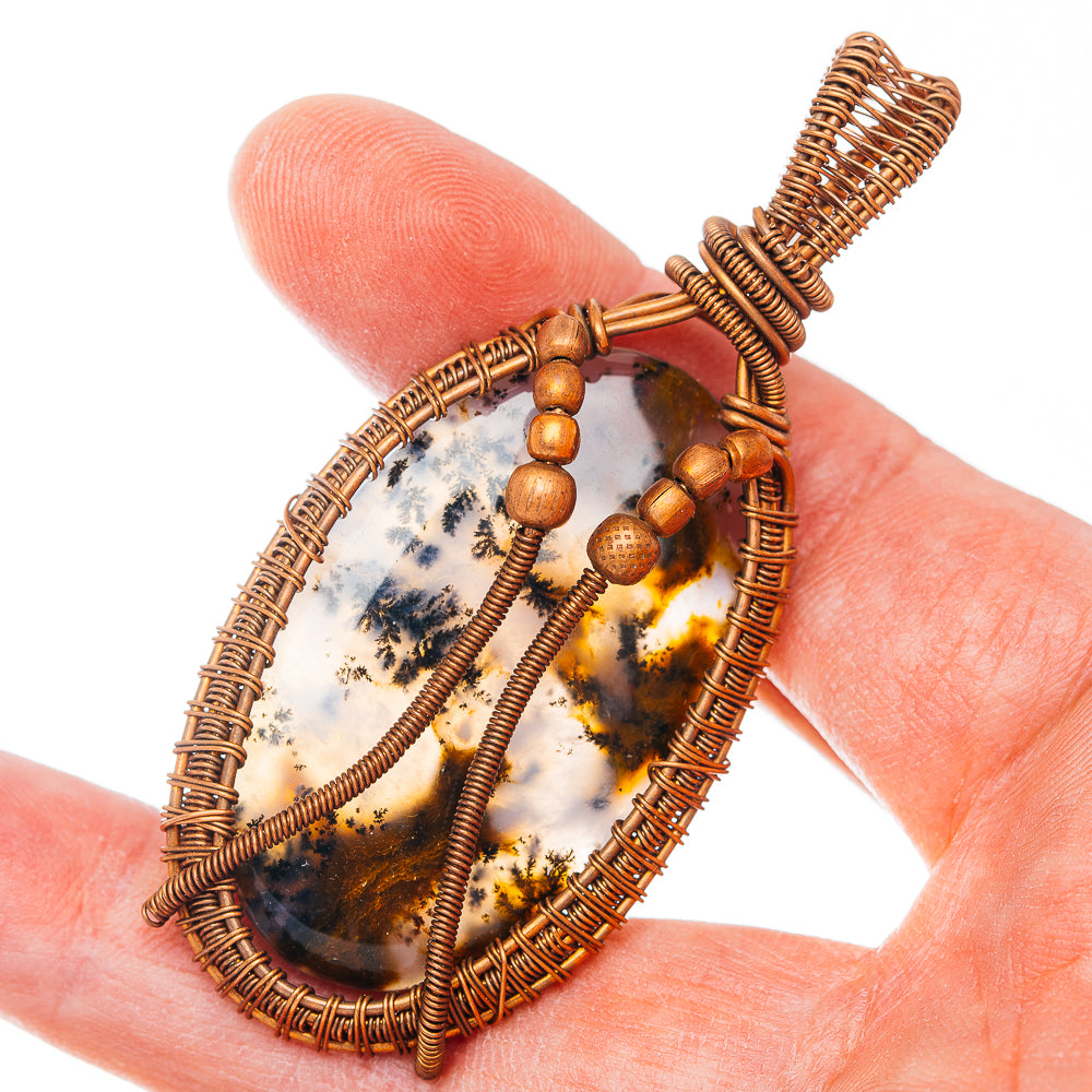 Tiger Dendritic Agate Wire Warp Pendant 2 3/4" (Copper)